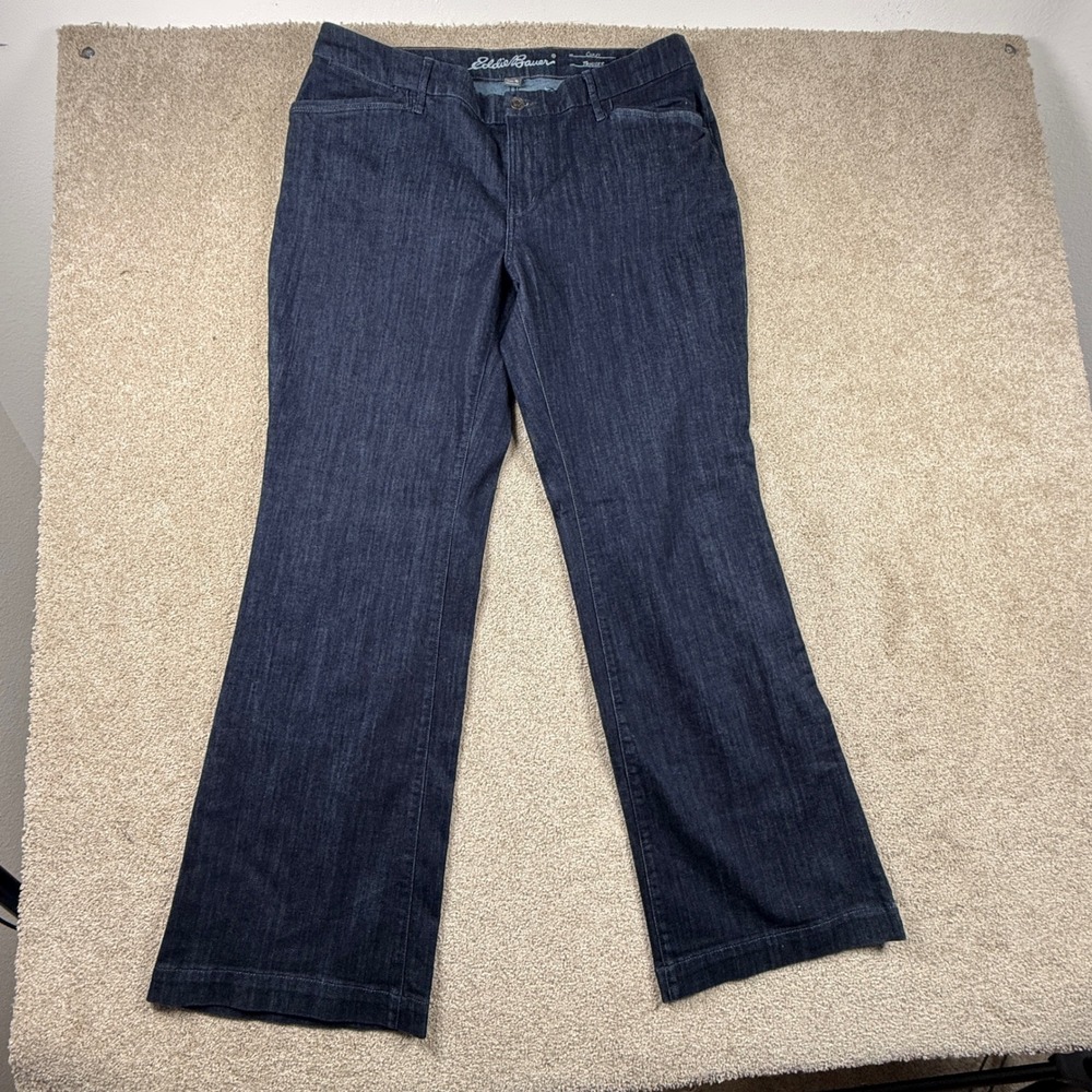 Eddie Bauer Curvy Trouser Jeans Womens 16 Dark Wash Indigo Denim Blue 1580